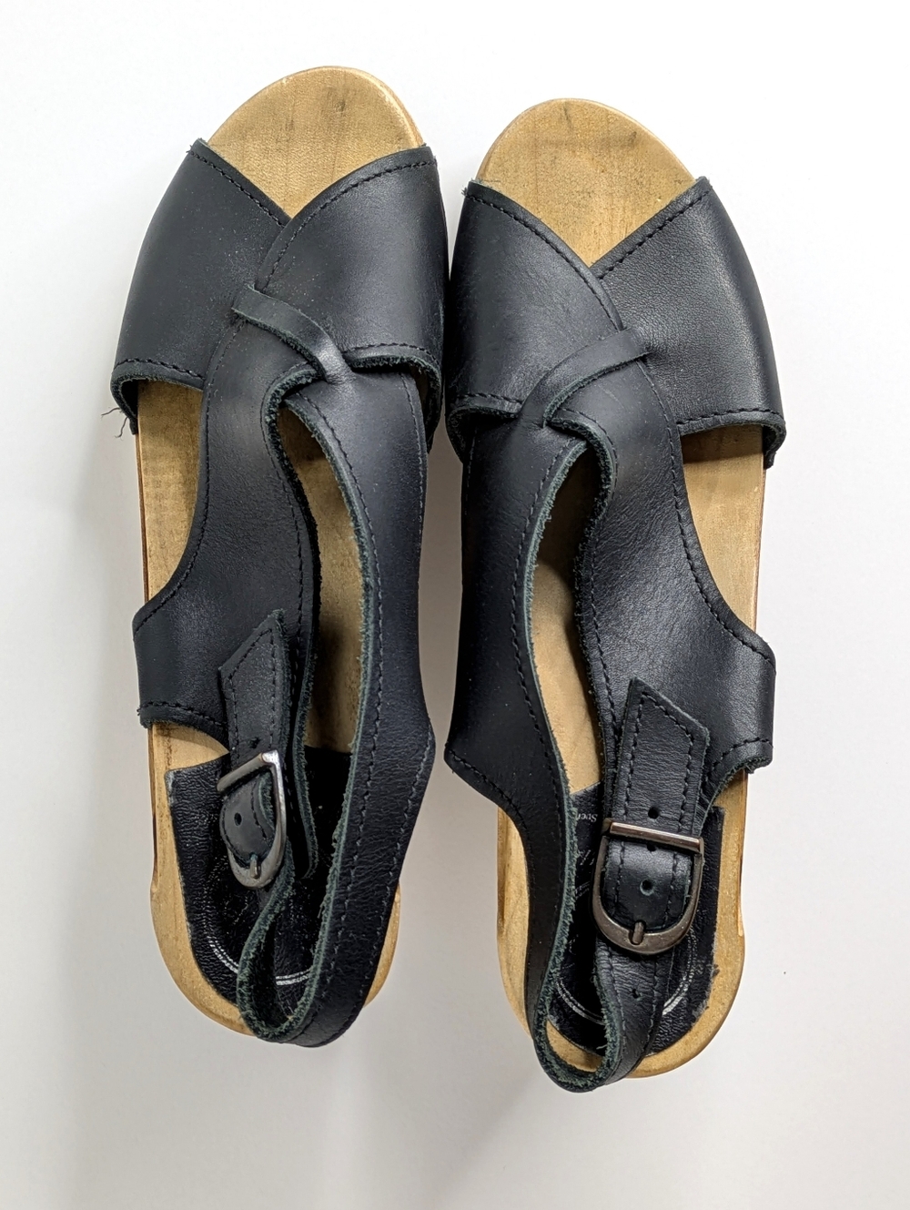 No. 6 Sven Wedge Slingback Sandals 39 US 9 Black Leather Wood Platform NYC